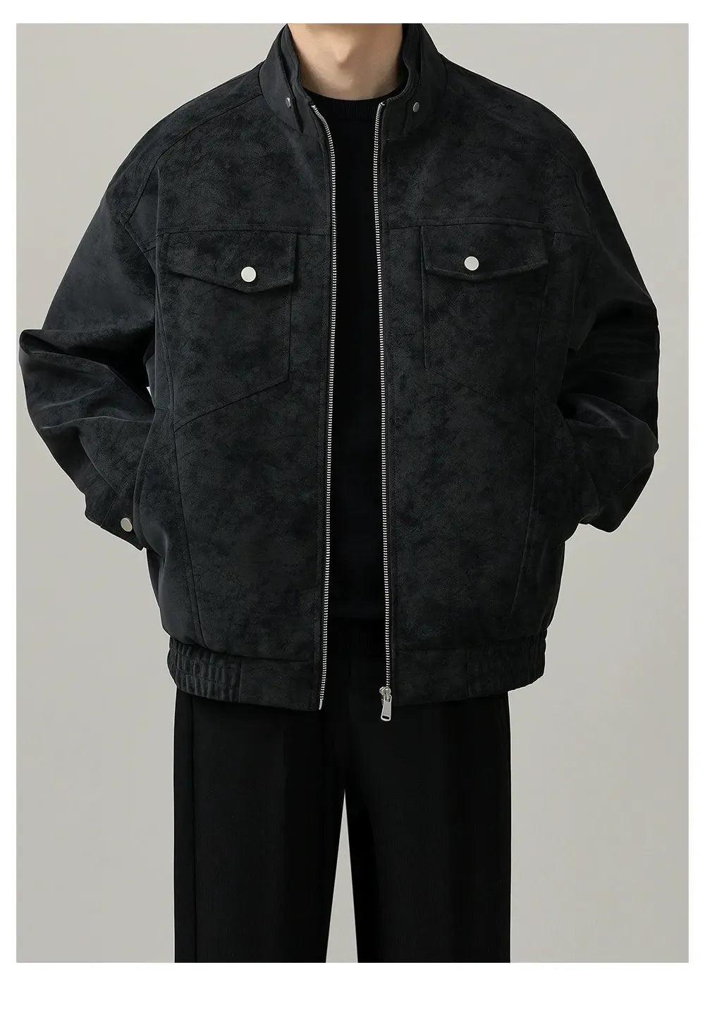 Zhou Clean Fit Smudged Micro Suede Jacket-korean-fashion-Jeans-Zhou's Closet-OH Garments