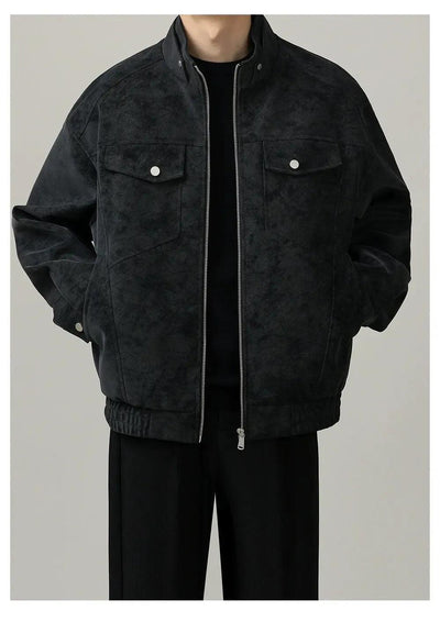 Zhou Clean Fit Smudged Micro Suede Jacket-korean-fashion-Jeans-Zhou's Closet-OH Garments