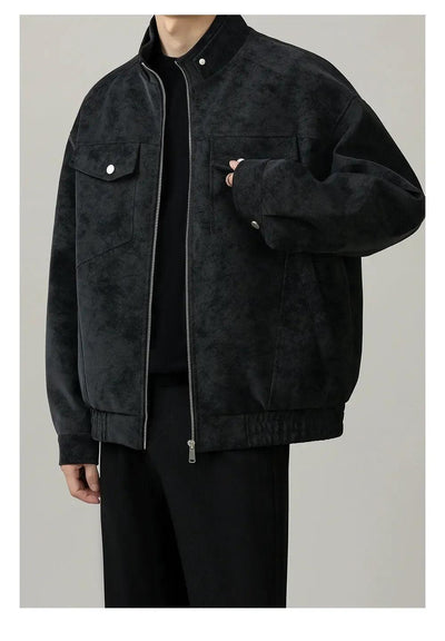 Zhou Clean Fit Smudged Micro Suede Jacket-korean-fashion-Jeans-Zhou's Closet-OH Garments