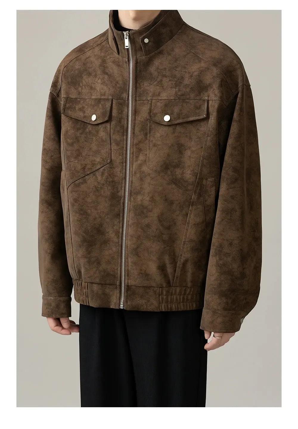Zhou Clean Fit Smudged Micro Suede Jacket-korean-fashion-Jeans-Zhou's Closet-OH Garments