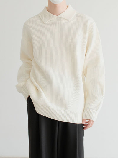 Zhou Collared Waffle Grid Relaxed Sweater-korean-fashion-Sweater-Zhou's Closet-OH Garments