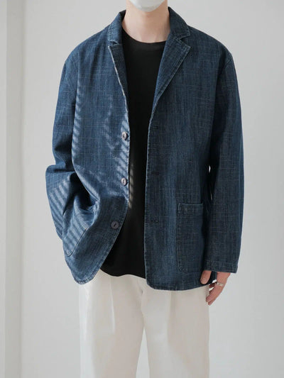 Zhou Collared Washed Denim Blazer-korean-fashion-Blazer-Zhou's Closet-OH Garments