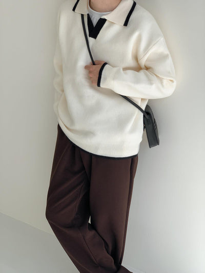 Zhou Comfy Contrast Hem Knitted Sweater-korean-fashion-Sweater-Zhou's Closet-OH Garments