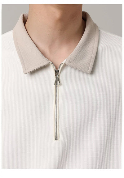 Zhou Contrast Collar Half-Zip Polo-korean-fashion-Polo-Zhou's Closet-OH Garments