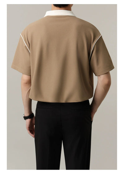 Zhou Contrast Collar Half-Zip Polo-korean-fashion-Polo-Zhou's Closet-OH Garments