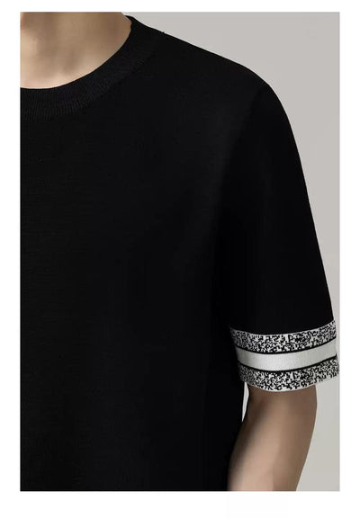 Zhou Contrast Hem Sleeve Knit T-Shirt-korean-fashion-T-Shirt-Zhou's Closet-OH Garments