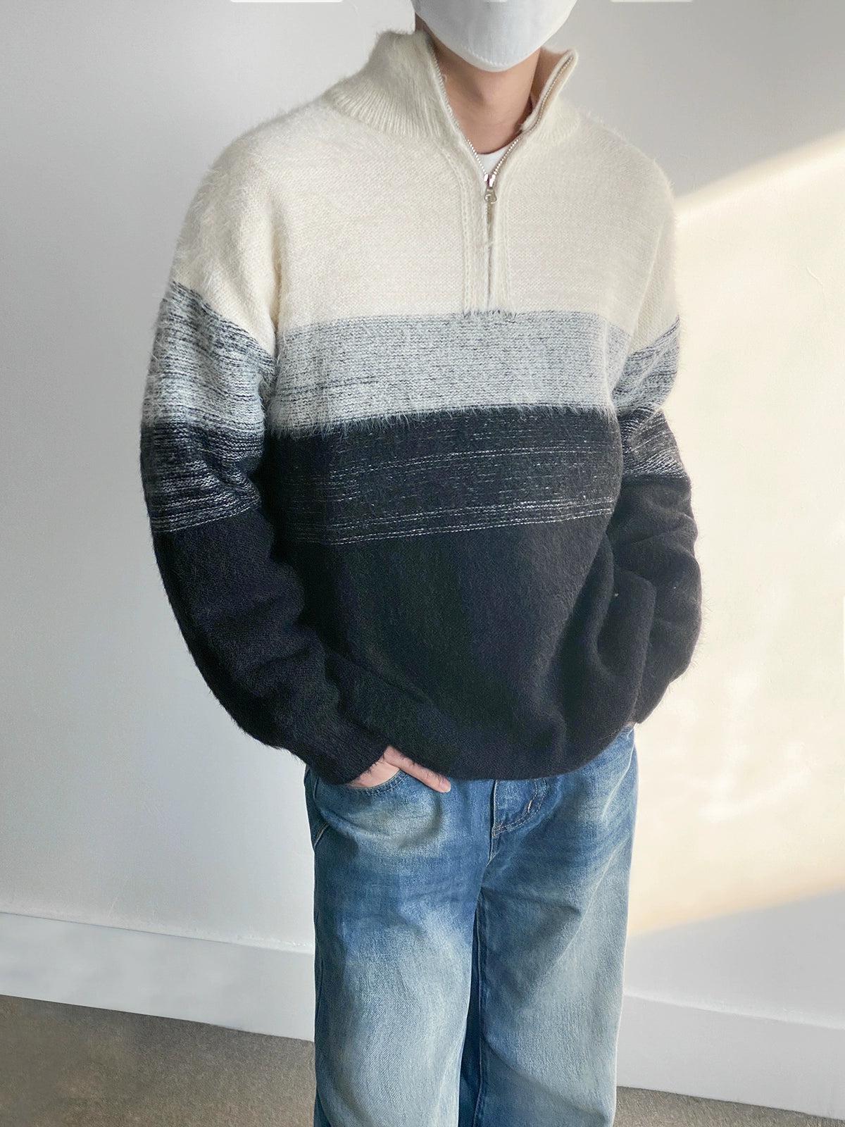 Zhou Contrast Knit Half-Zip-korean-fashion-Half-Zip-Zhou's Closet-OH Garments