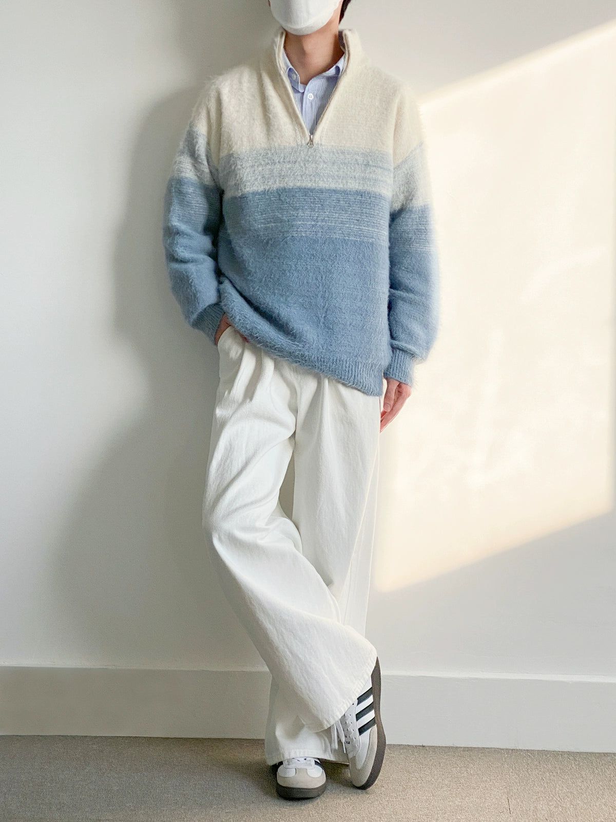 Zhou Contrast Knit Half-Zip-korean-fashion-Half-Zip-Zhou's Closet-OH Garments