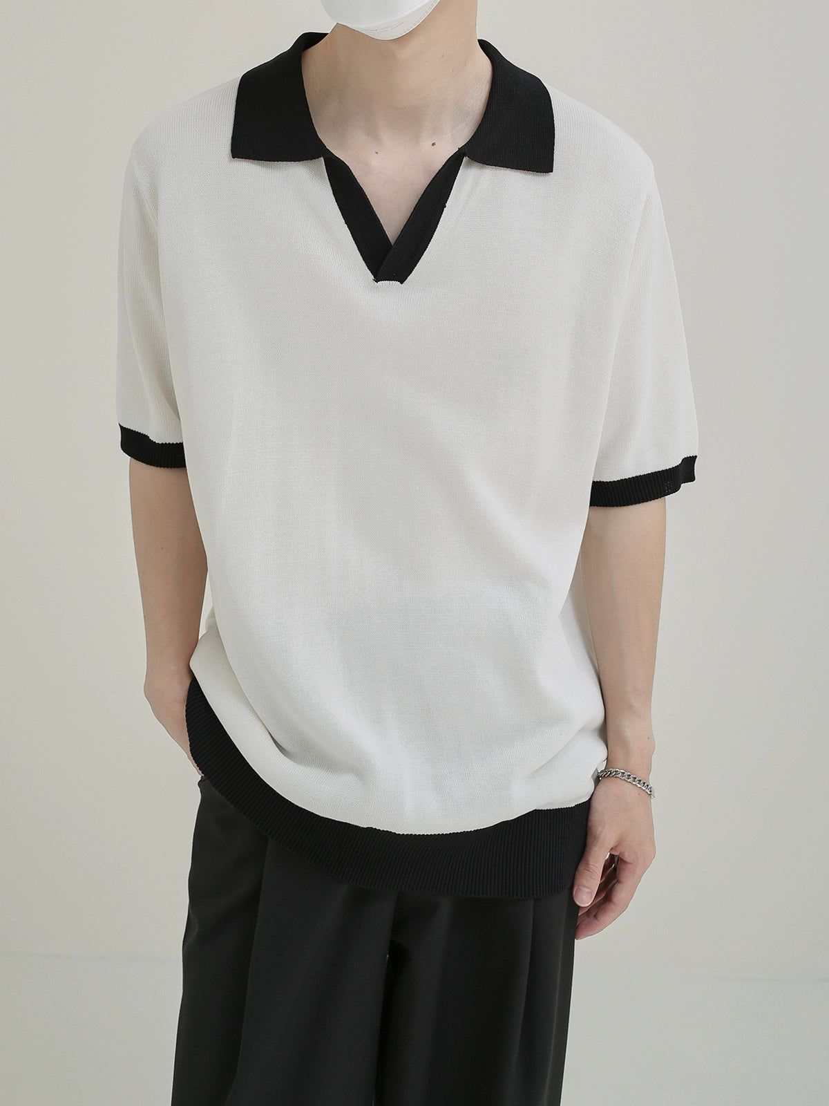 Zhou Contrast Outline Knit Polo-korean-fashion-Polo-Zhou's Closet-OH Garments