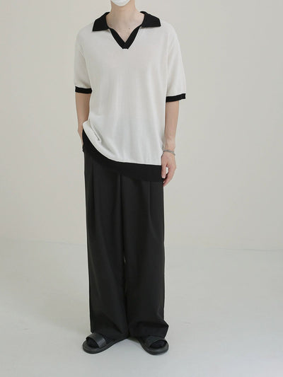 Zhou Contrast Outline Knit Polo-korean-fashion-Polo-Zhou's Closet-OH Garments