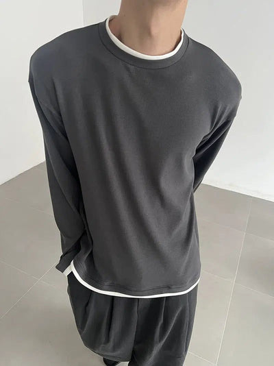 Zhou Contrast Outline Long Sleeve T-Shirt-korean-fashion-T-Shirt-Zhou's Closet-OH Garments