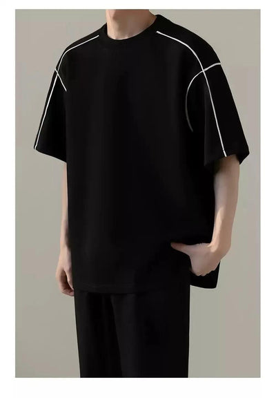 Zhou Contrast Piping T-Shirt-korean-fashion-T-Shirt-Zhou's Closet-OH Garments