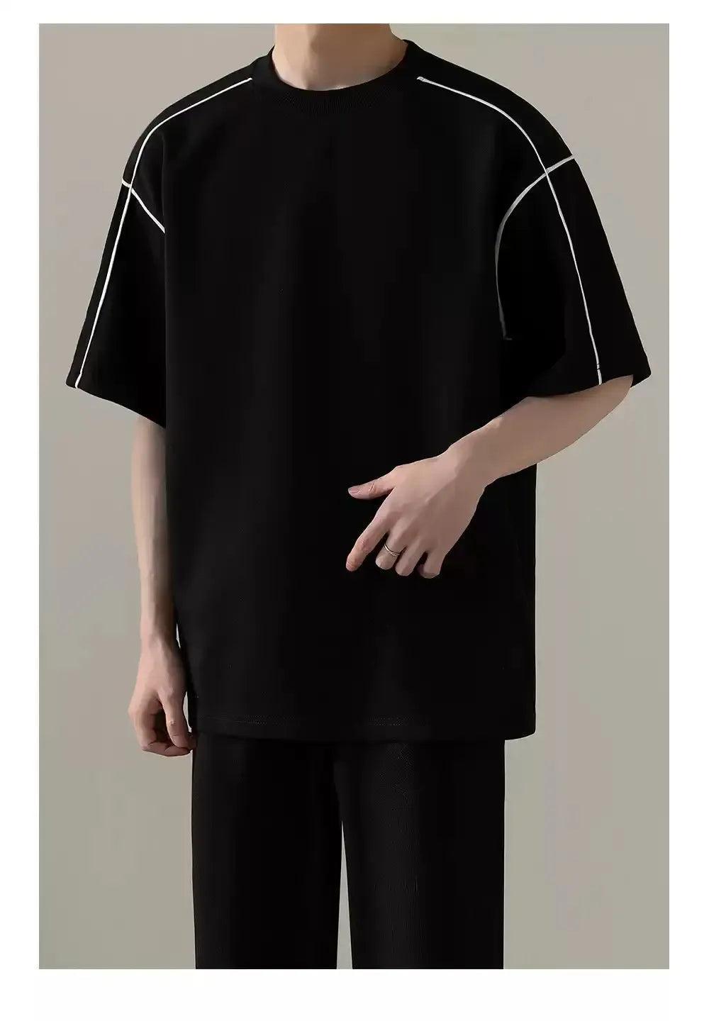 Zhou Contrast Piping T-Shirt-korean-fashion-T-Shirt-Zhou's Closet-OH Garments