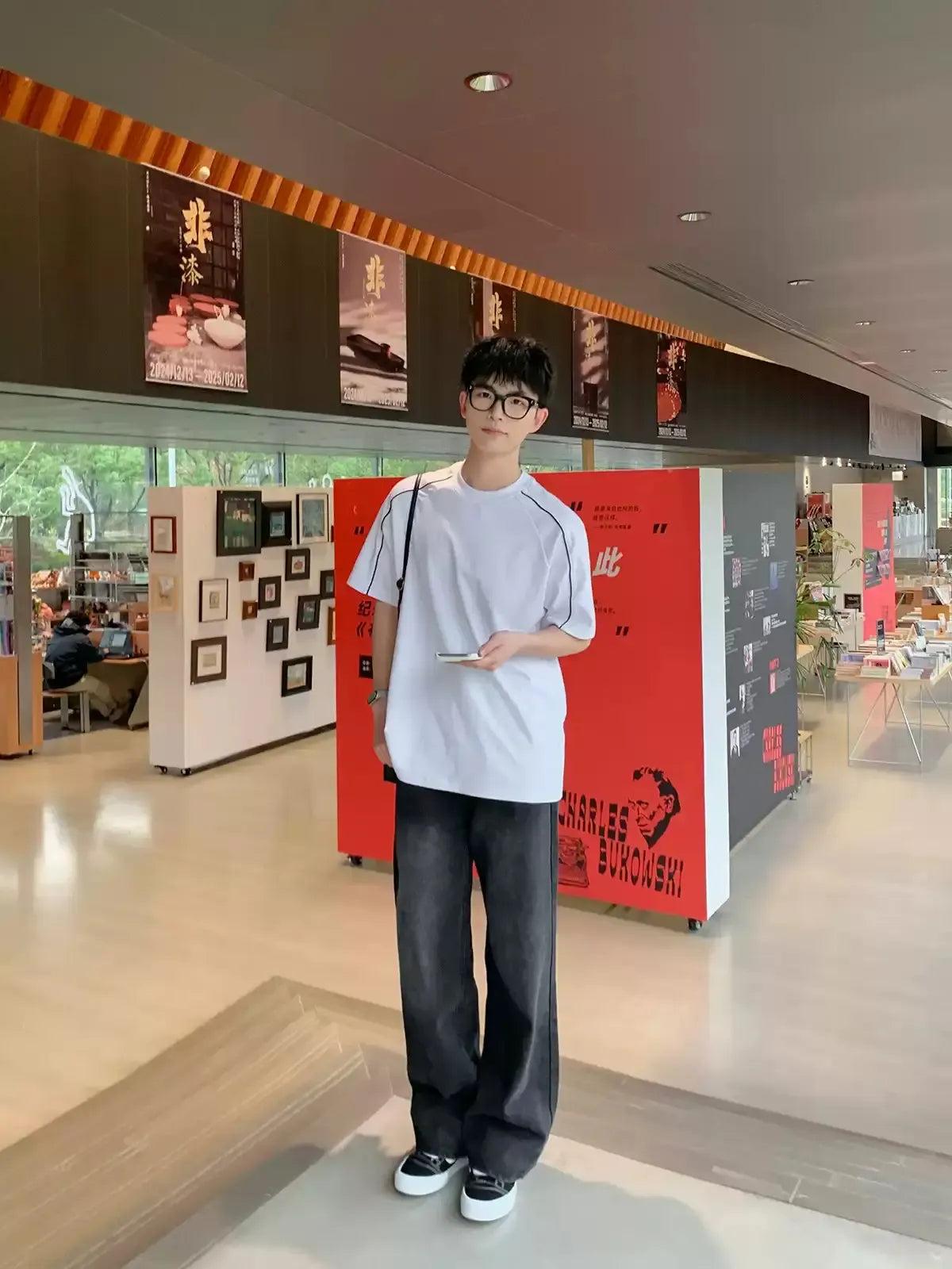 Zhou Contrast Raglan Sleeves T-Shirt-korean-fashion-T-Shirt-Zhou's Closet-OH Garments
