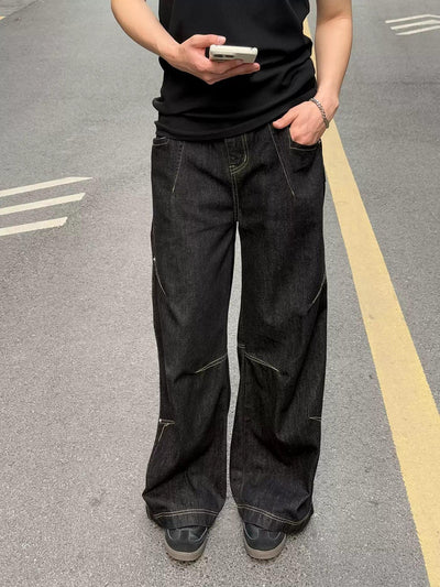 Zhou Contrast Seamed Straight Jeans-korean-fashion-Jeans-Zhou's Closet-OH Garments