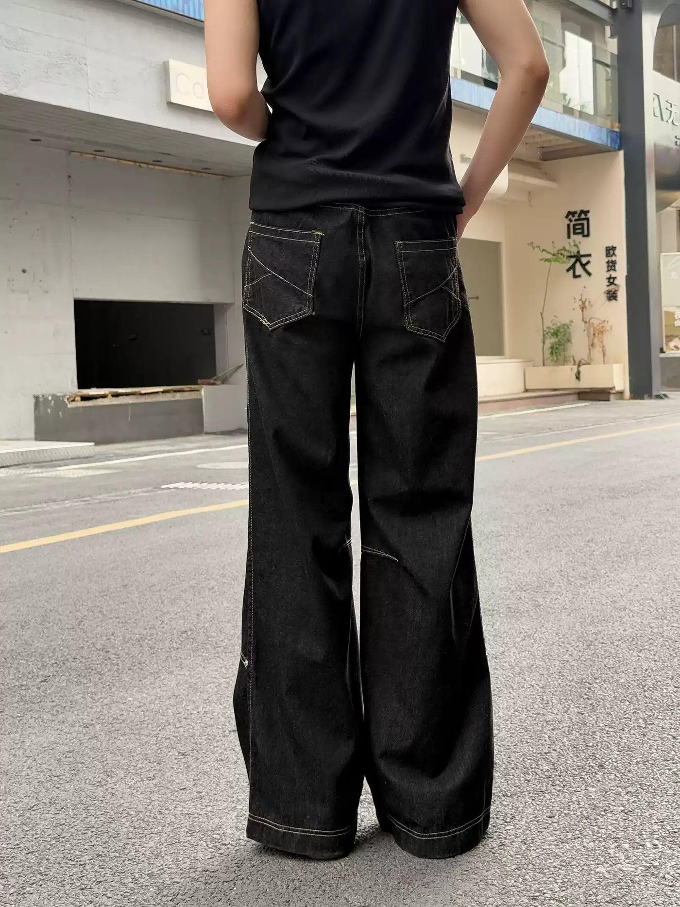 Zhou Contrast Seamed Straight Jeans-korean-fashion-Jeans-Zhou's Closet-OH Garments