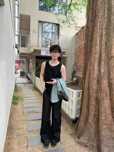 Zhou Contrast Seamed Straight Jeans-korean-fashion-Jeans-Zhou's Closet-OH Garments