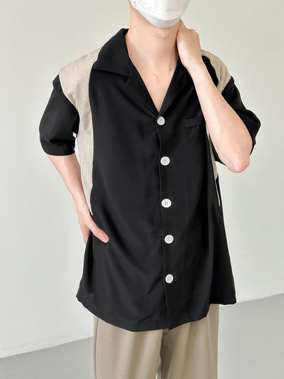 Zhou Contrast Shoulder Blade Buttoned Shirt-korean-fashion-Shirt-Zhou's Closet-OH Garments