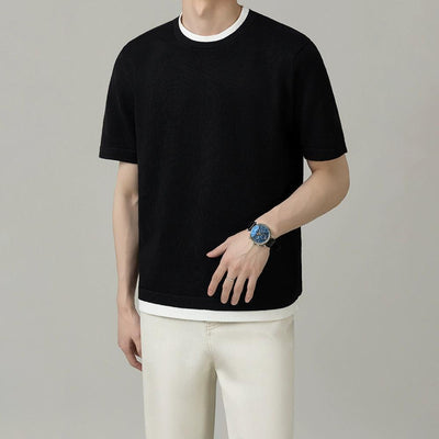 Zhou Contrast Spliced T-Shirt-korean-fashion-T-Shirt-Zhou's Closet-OH Garments