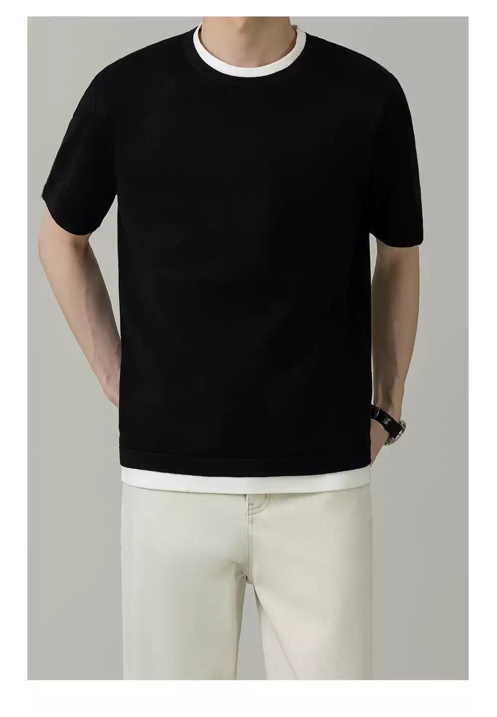 Zhou Contrast Spliced T-Shirt-korean-fashion-T-Shirt-Zhou's Closet-OH Garments