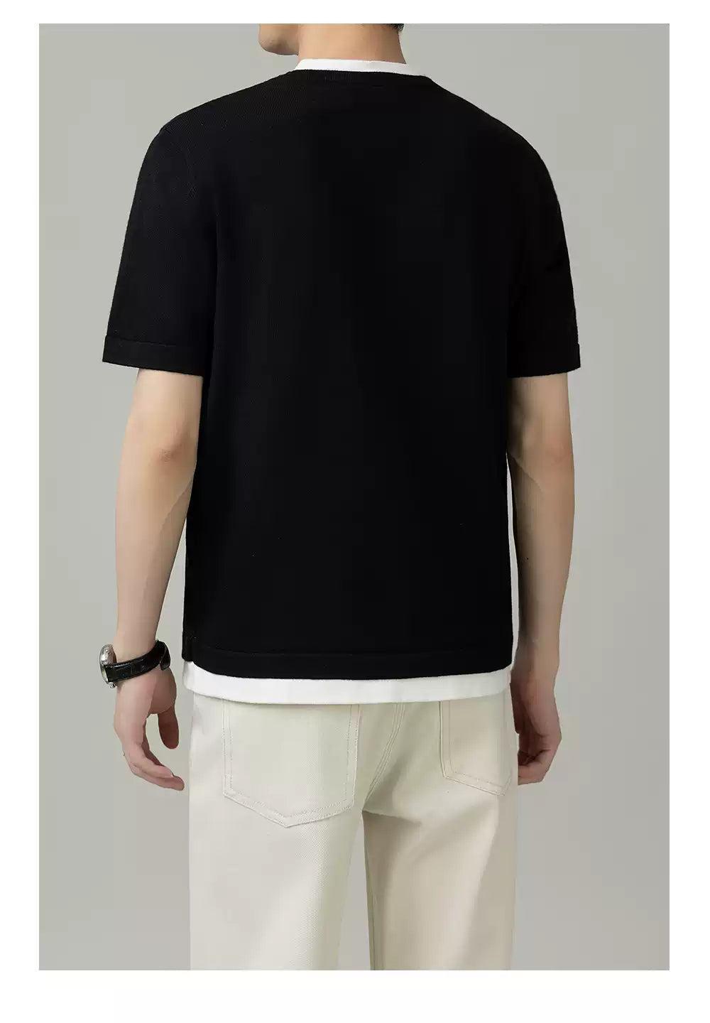 Zhou Contrast Spliced T-Shirt-korean-fashion-T-Shirt-Zhou's Closet-OH Garments