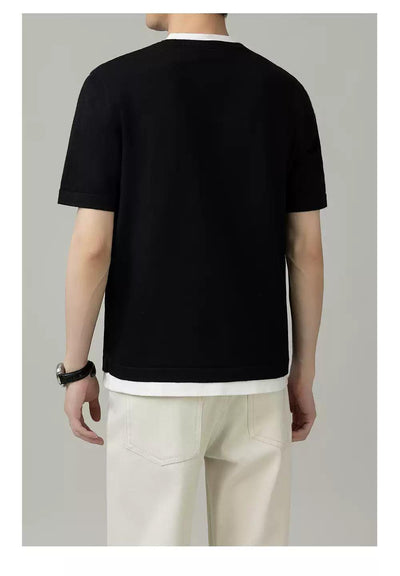 Zhou Contrast Spliced T-Shirt-korean-fashion-T-Shirt-Zhou's Closet-OH Garments
