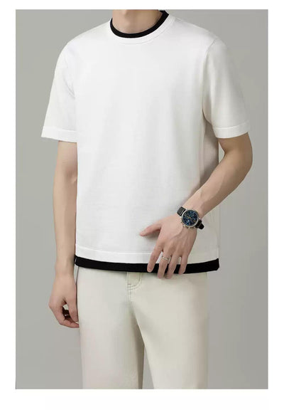 Zhou Contrast Spliced T-Shirt-korean-fashion-T-Shirt-Zhou's Closet-OH Garments