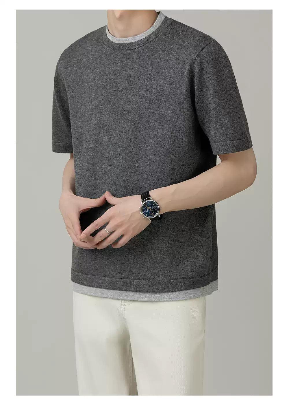 Zhou Contrast Spliced T-Shirt-korean-fashion-T-Shirt-Zhou's Closet-OH Garments