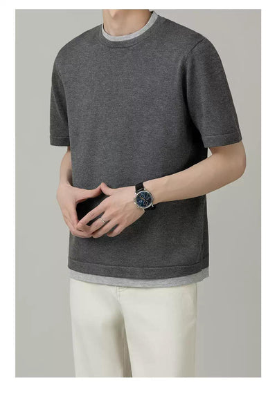Zhou Contrast Spliced T-Shirt-korean-fashion-T-Shirt-Zhou's Closet-OH Garments