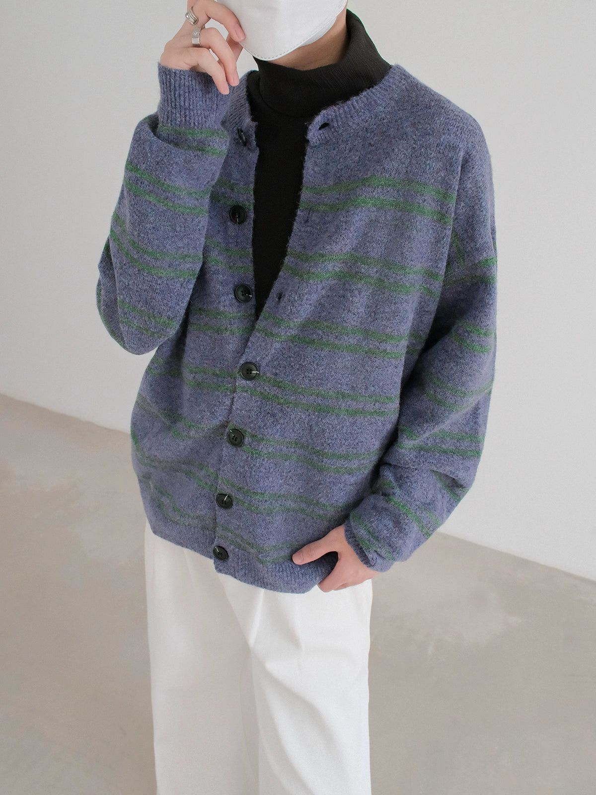 Zhou Contrast Striped Knit Cardigan-korean-fashion-Cardigan-Zhou's Closet-OH Garments