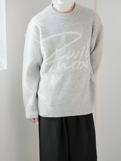 Zhou Contrast Text Crewneck Sweater-korean-fashion-Sweater-Zhou's Closet-OH Garments