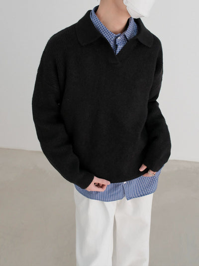 Zhou Cozy Ribbed Knit Polo-korean-fashion-Polo-Zhou's Closet-OH Garments