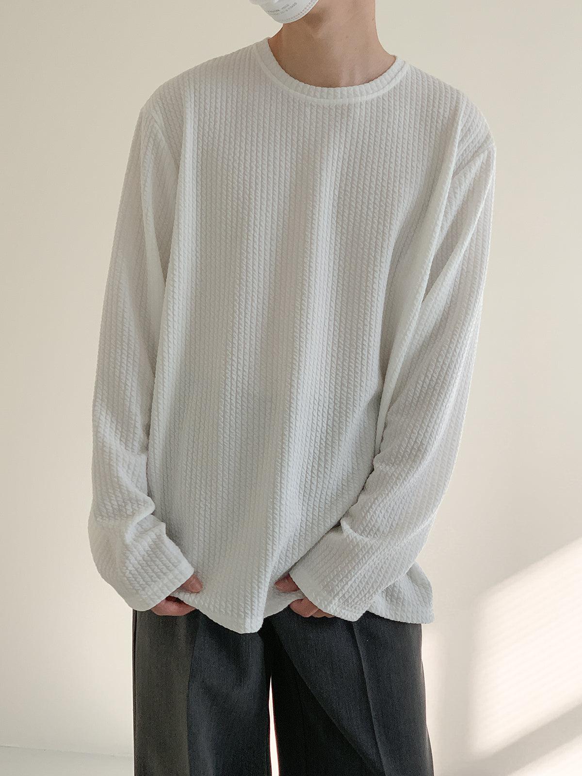 Zhou Cozy Textured Lines Loose Long Sleeve T-Shirt-korean-fashion-T-Shirt-Zhou's Closet-OH Garments