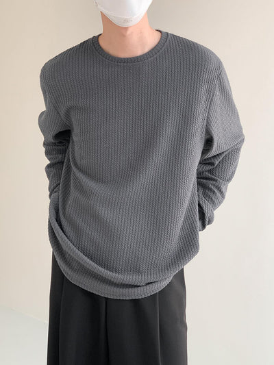 Zhou Cozy Textured Lines Loose Long Sleeve T-Shirt-korean-fashion-T-Shirt-Zhou's Closet-OH Garments