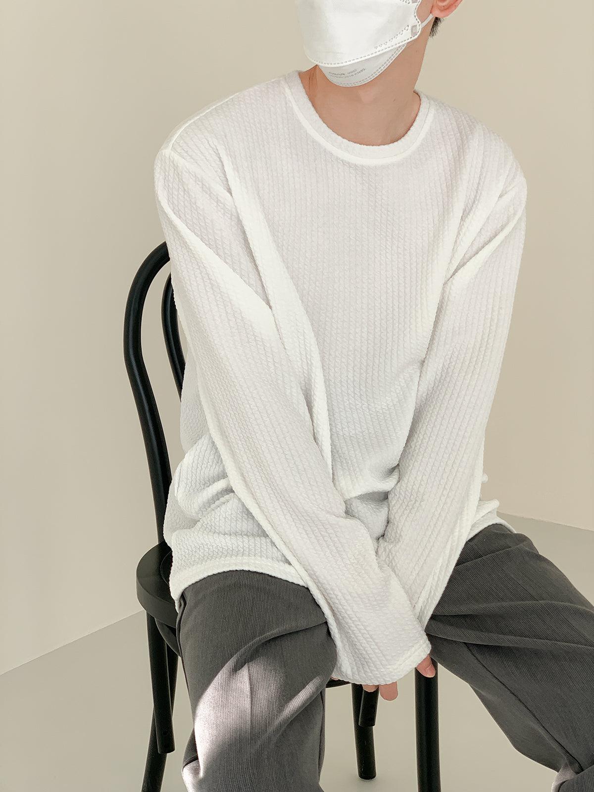 Zhou Cozy Textured Lines Loose Long Sleeve T-Shirt-korean-fashion-T-Shirt-Zhou's Closet-OH Garments