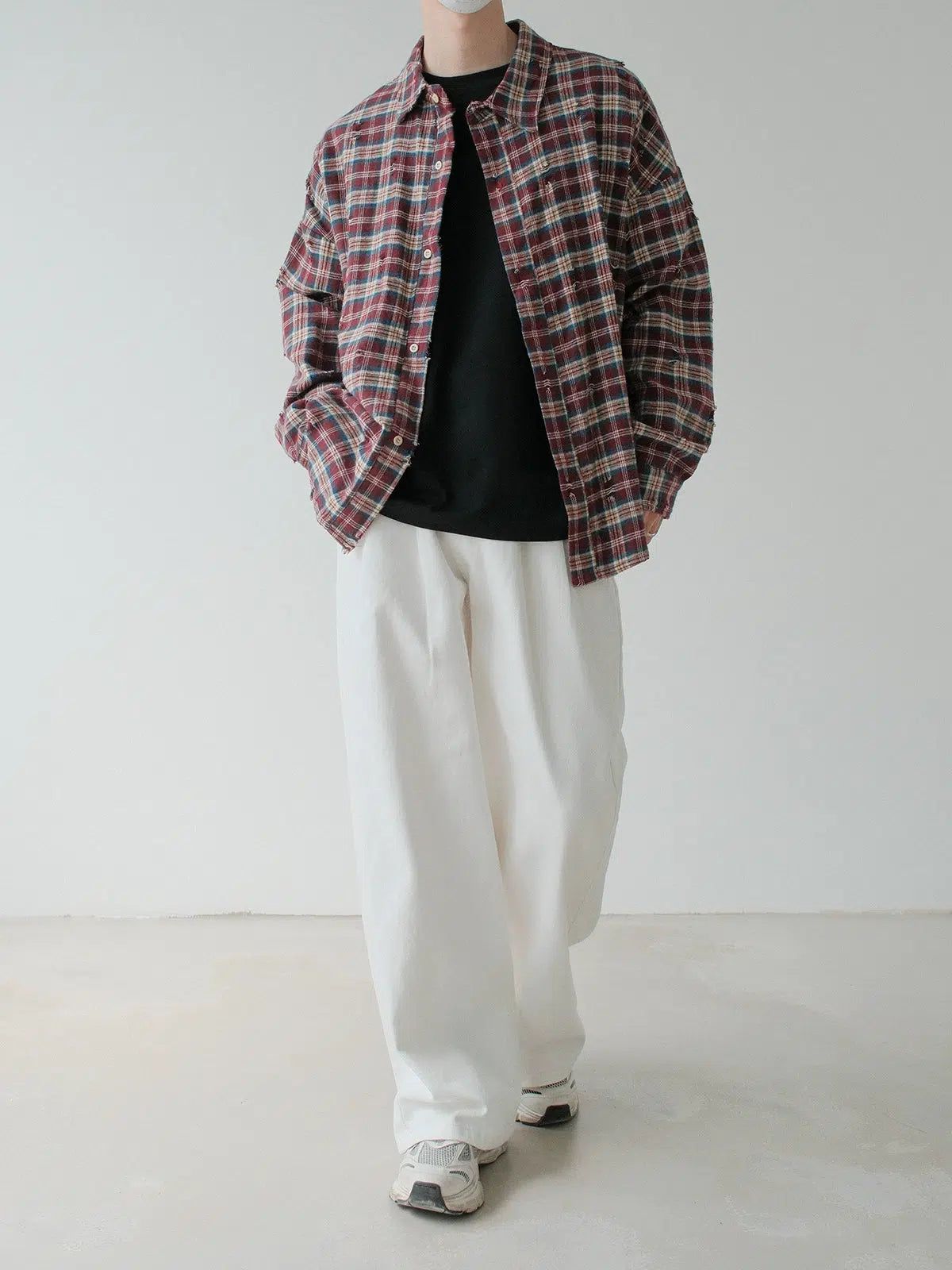 Zhou Distressed Plaid Flannel Shirt-korean-fashion-Shirt-Zhou's Closet-OH Garments