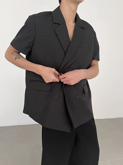 Zhou Double-Breasted Short Sleeve Blazer-korean-fashion-Blazer-Zhou's Closet-OH Garments