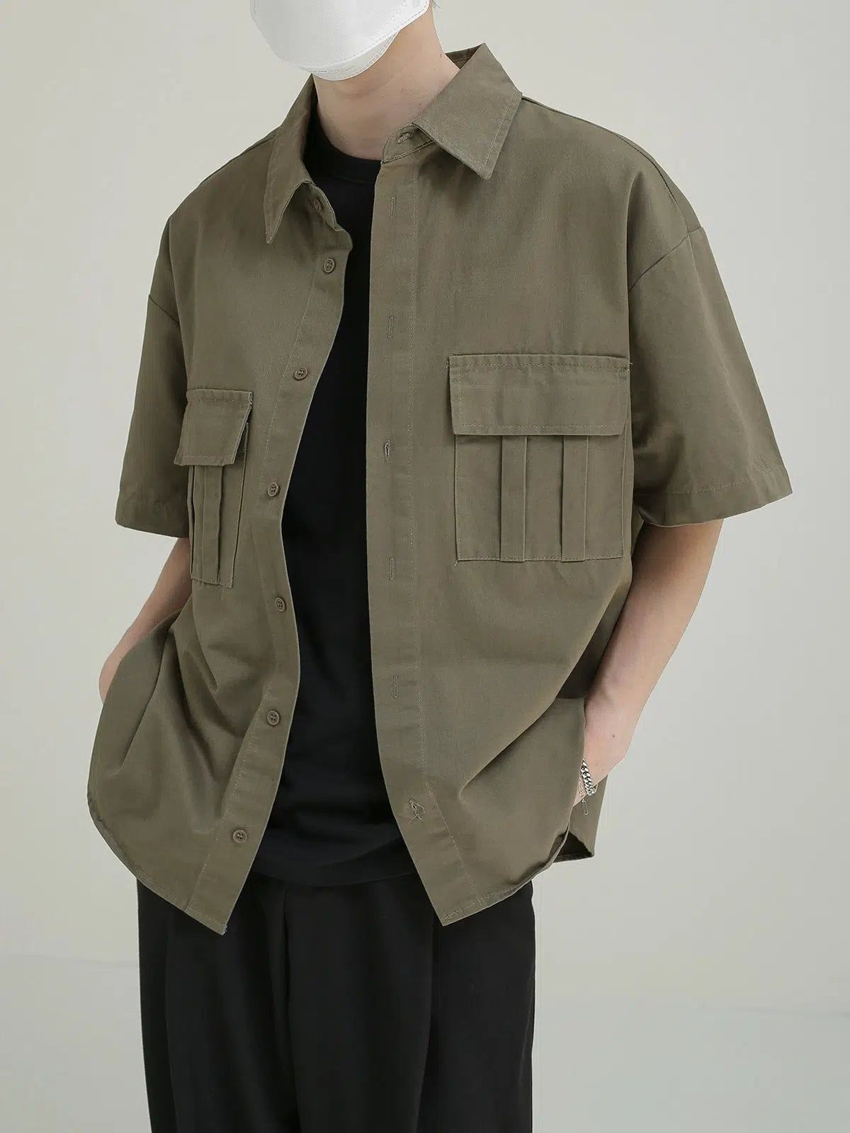 Zhou Double Flap Pocket Shirt-korean-fashion-Shirt-Zhou's Closet-OH Garments