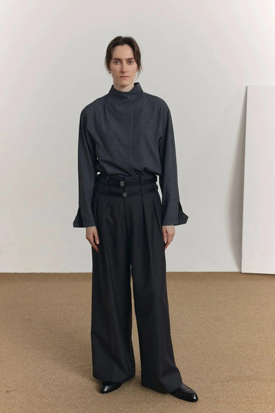 Zhou Double Waist Line Pleated Trousers-korean-fashion-Trousers-Zhou's Closet-OH Garments