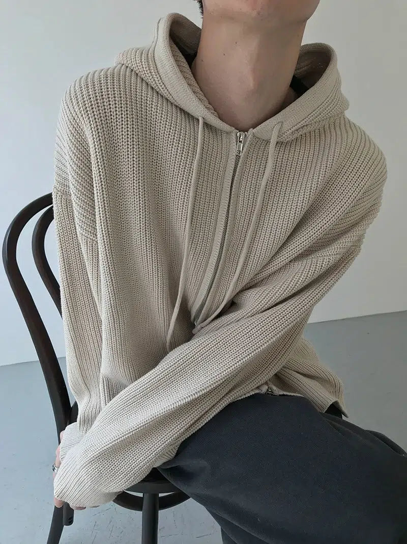 Zhou Drawstring Hooded Knit Jacket-korean-fashion-Jacket-Zhou's Closet-OH Garments