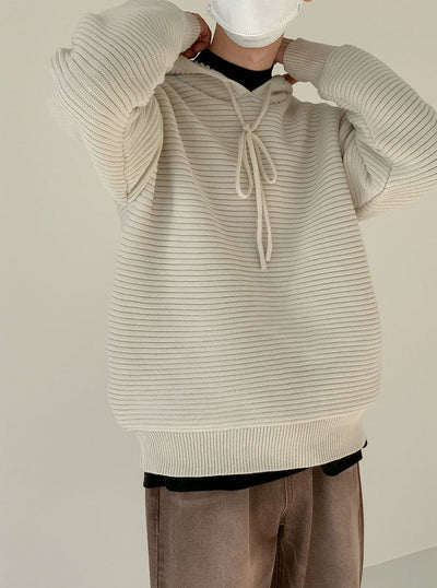 Zhou Drawstring Hoodie Striped Sweater-korean-fashion-Sweater-Zhou's Closet-OH Garments