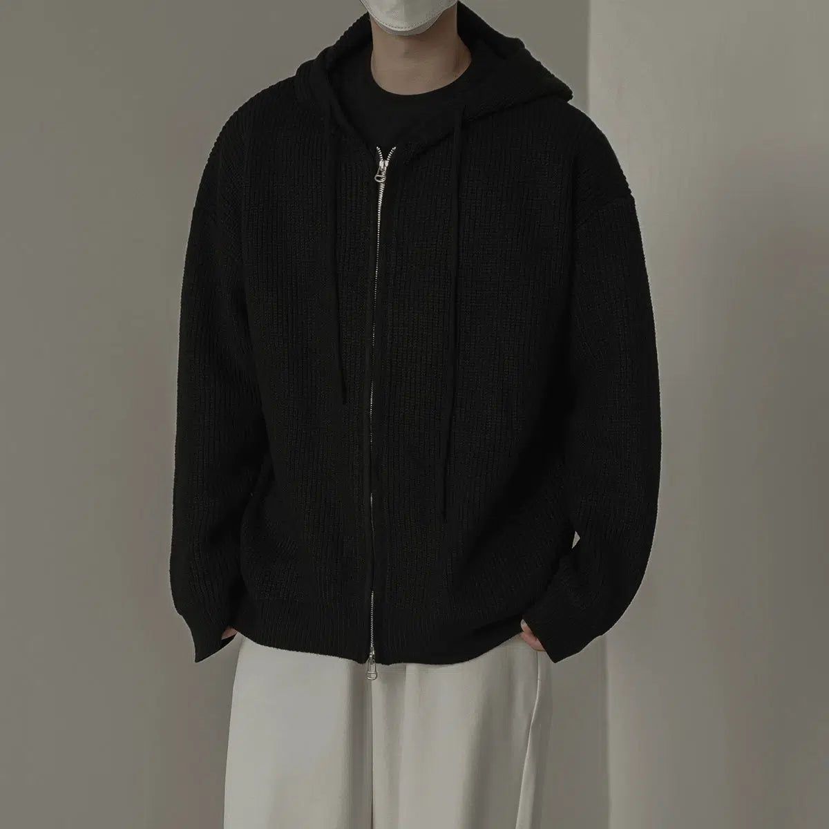 Zhou Drawstring Knitted Zip-Up Hoodie-korean-fashion-Hoodie-Zhou's Closet-OH Garments