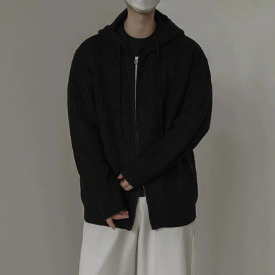 Zhou Drawstring Knitted Zip-Up Hoodie-korean-fashion-Hoodie-Zhou's Closet-OH Garments