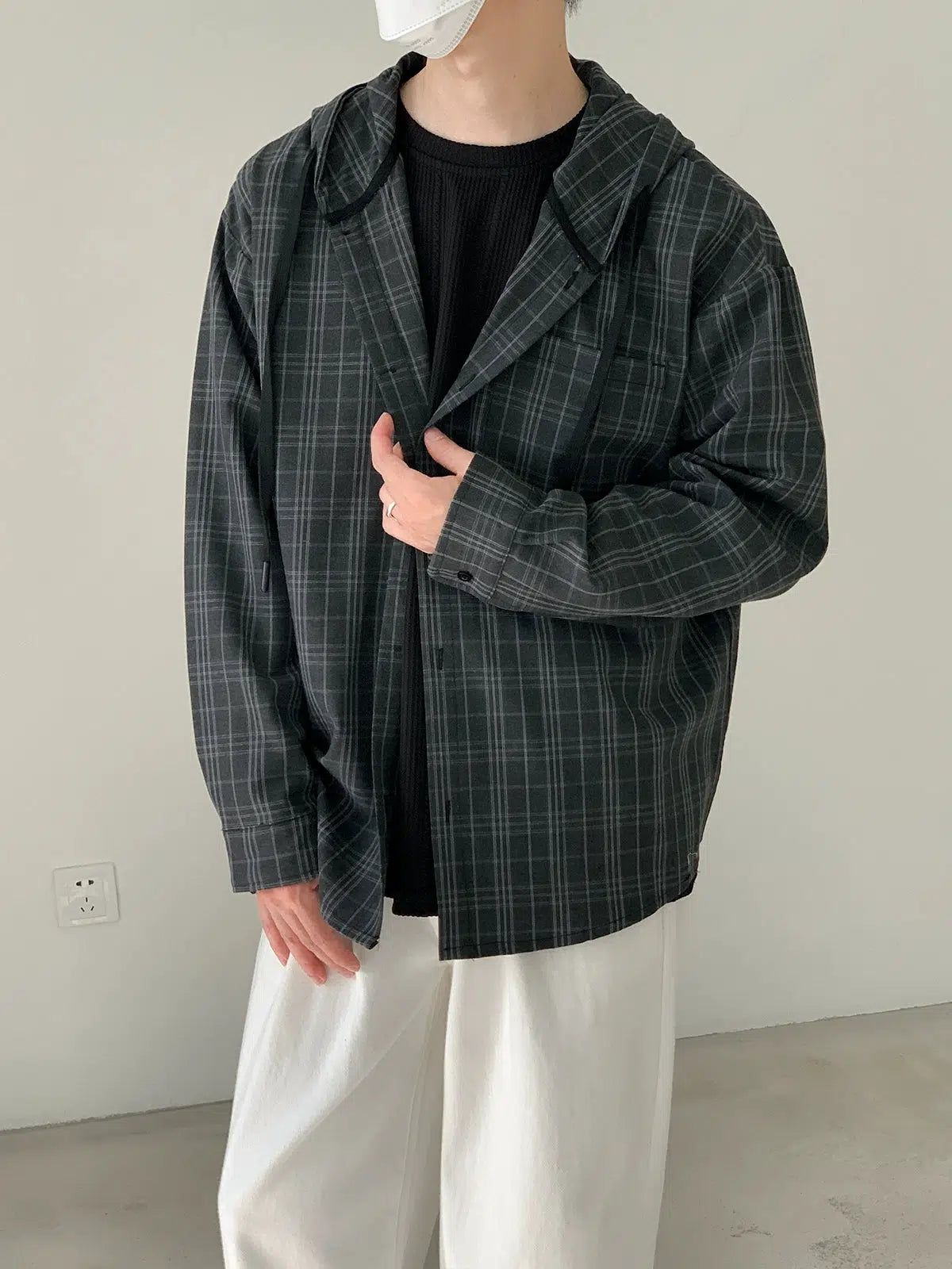 Zhou Drawstring Plaid Hooded Jacket-korean-fashion-Jacket-Zhou's Closet-OH Garments