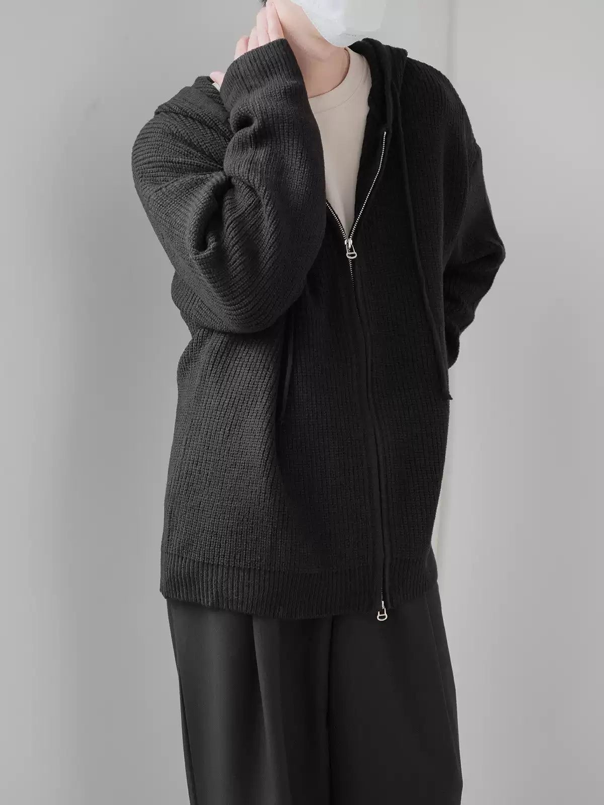 Zhou Drawstring Soft Knitted Zip-Up Hoodie-korean-fashion-Hoodie-Zhou's Closet-OH Garments