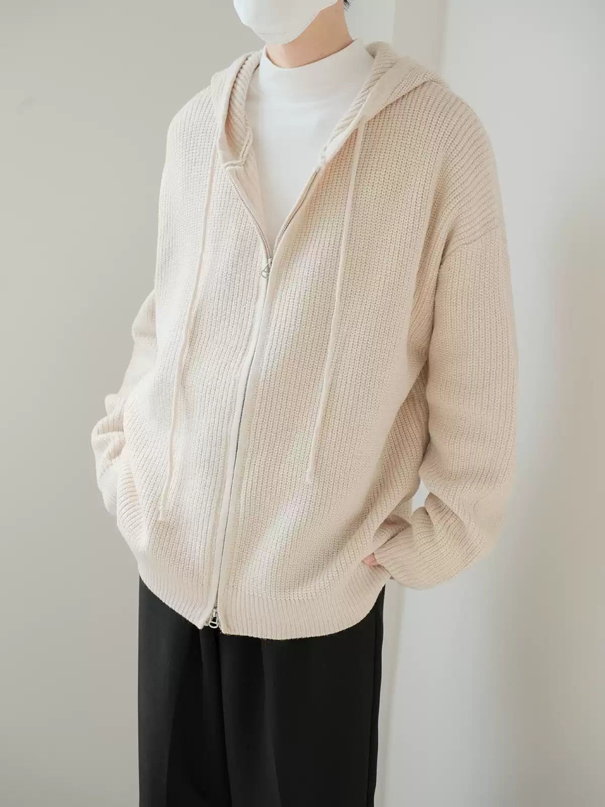 Zhou Drawstring Soft Knitted Zip-Up Hoodie-korean-fashion-Hoodie-Zhou's Closet-OH Garments