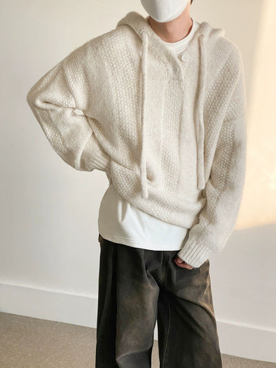 Zhou Drawstring Textured Knit Hoodie-korean-fashion-Hoodie-Zhou's Closet-OH Garments