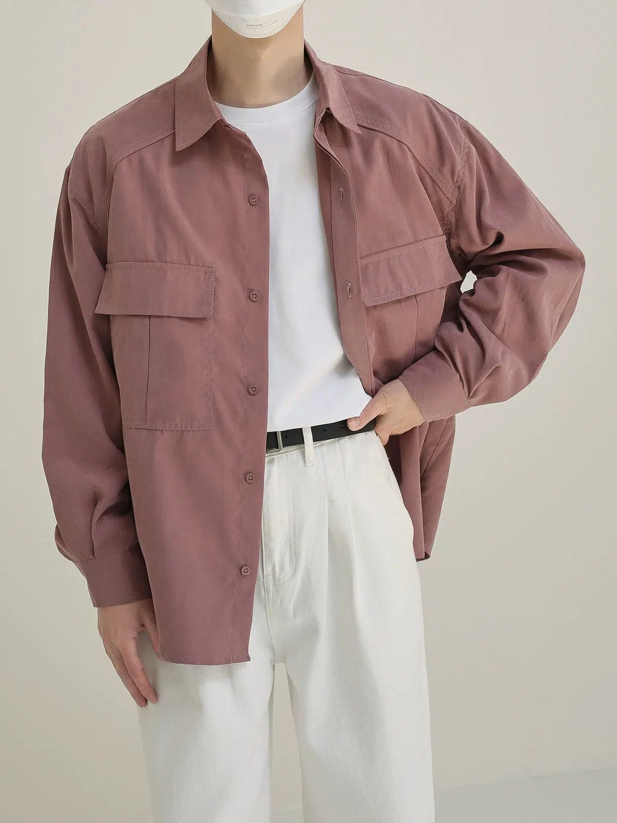 Zhou Drop Shoulder Flap Pocket Shirt-korean-fashion-Shirt-Zhou's Closet-OH Garments
