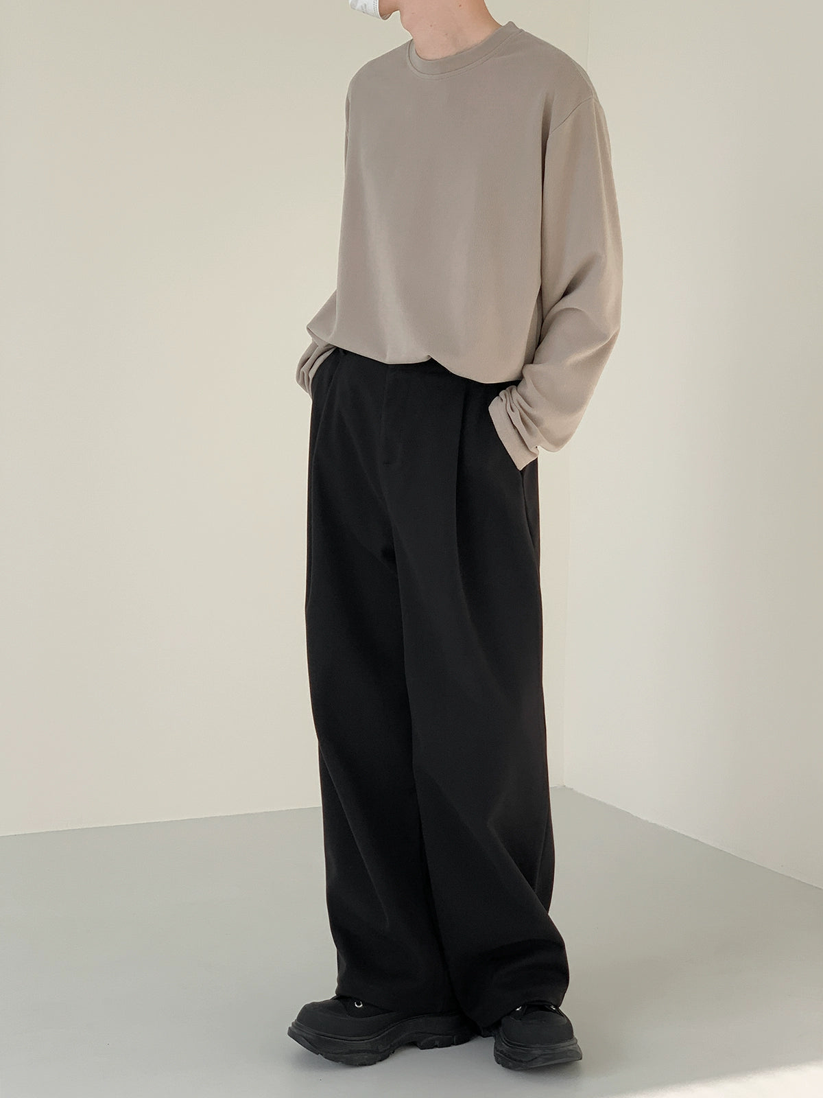 Zhou Elastic Fold Pleats Straight Pants-korean-fashion-Pants-Zhou's Closet-OH Garments