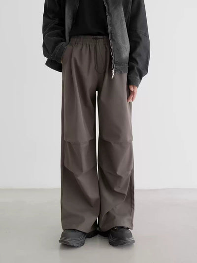 Zhou Elastic Waist Wide Pleats Track Pants-korean-fashion-Pants-Zhou's Closet-OH Garments